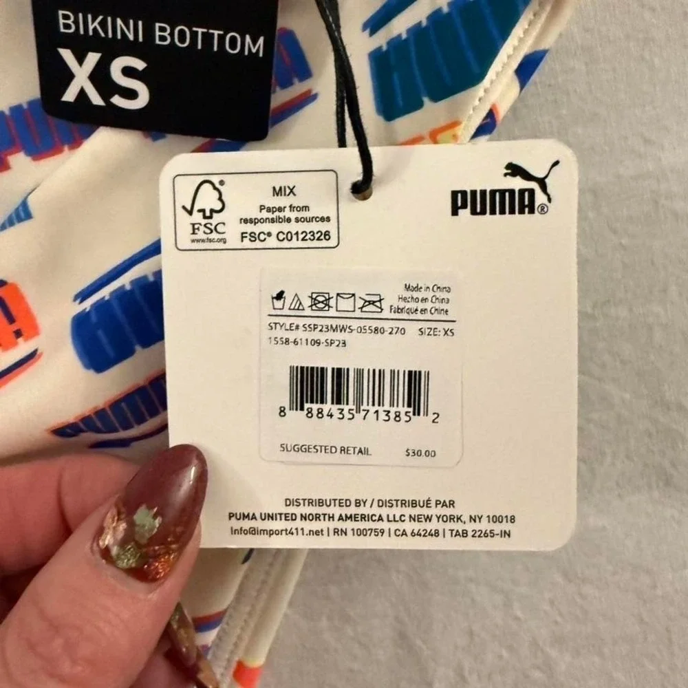 Puma Womens High Waisted Bikini‎ Bottoms Logo Print Cream XS SSP23MWS-05580-270